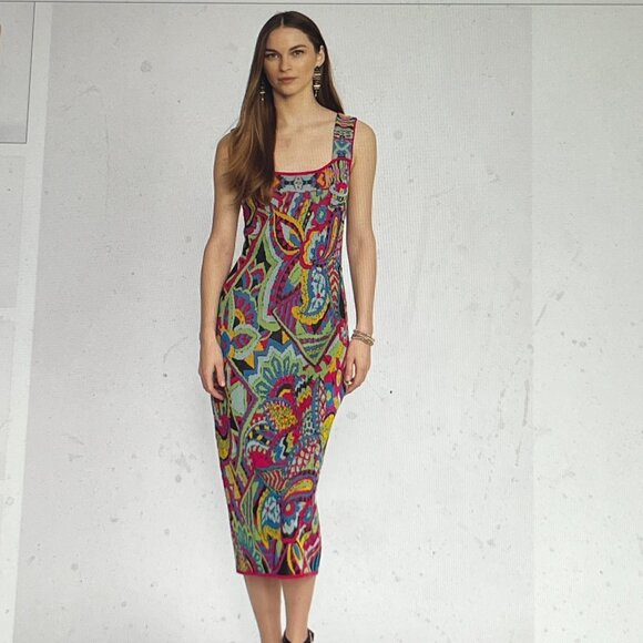 Johnny Was Knit Paisley Multicolor Midi Dress - Picture 1 of 16